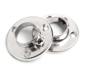 Two flanges for fixing pipe. On white background.