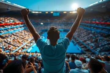 Tennis fan cheering for his favourite on tennis tournament game