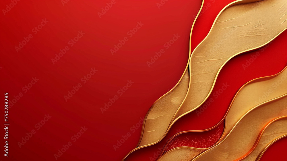Poster red and gold abstract background. 3d rendering, 3d illustration. banner with golden abstract layers 