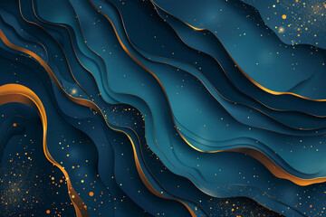 Abstract blue background with golden waves. 3d rendering, 3d illustration. banner with golden abstract layers on blue