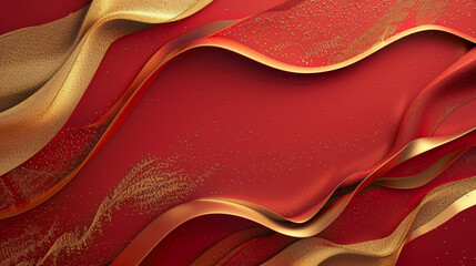 Red and gold abstract background. 3d rendering, 3d illustration. banner with golden abstract layers on red 