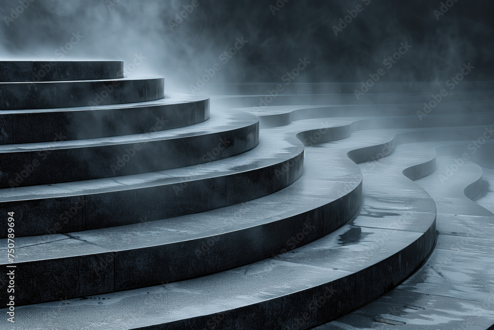 Poster stone stairs. misty steps. surreal space. abstract background image. created with generative ai tech