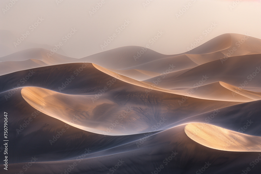 Poster misty desert. surreal landscape. background image. created with generative ai technology.
