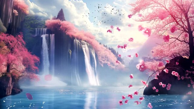 Springtime Waterfall Scene