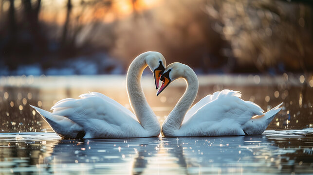A couple of swan making love symbol 