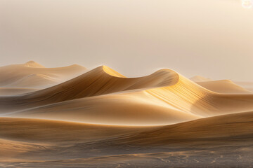 Sand dunes in the desert. Surreal landscape. Background image. Created with Generative AI technology.