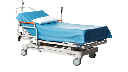 Hospital patient bed isolated on transparent and white background.PNG image.
