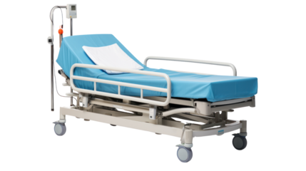 Hospital patient bed isolated on transparent and white background.PNG image.
