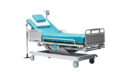 Hospital patient bed isolated on transparent and white background.PNG image.