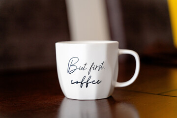 cup of coffee on wooden table
