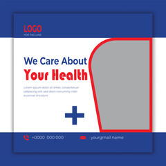 Medical social media post template. Modern banner design