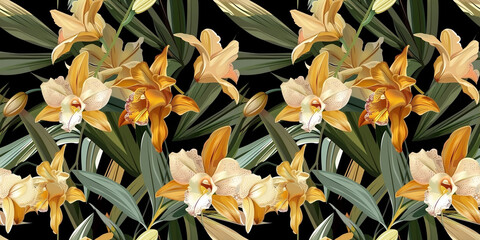 Luxury Orchid Wallpaper Design: Tropical Blossom Floral Pattern