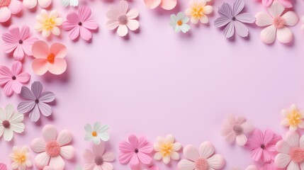 Fototapeta na wymiar Pink and White Flowers Blooming on Pink Background
