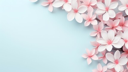 Fototapeta na wymiar Pink Flowers on Blue Background