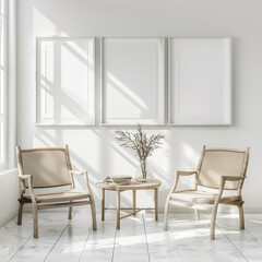 Stylish Minimalist Interior Design Mockup featuring White Frames