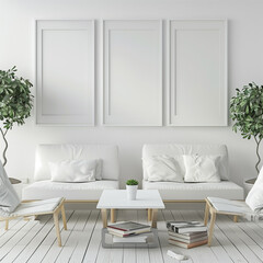 Clean Minimalist Interior Design Mockup with White Frames