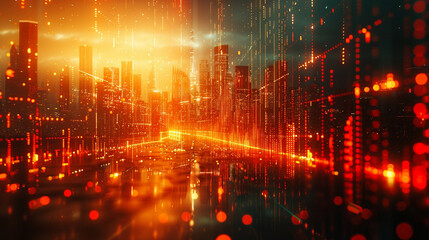 Obraz premium Experience the unfolding saga of finance depicted against an abstract grid and structure background, where trends converge and diverge, reflecting the dynamic nature of economic ev