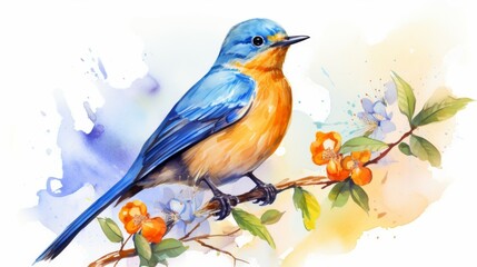 Blue Bird Perched on Branch