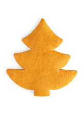 Gingerbread cookies in the shape of a christmas tree, isolated on a white background. Christmas cookies. Close-up. Top view