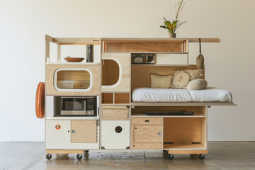 Multifunctional Furniture Showcased in Studio Apartment Mockup