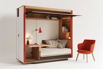 Versatile Studio Apartment Mockup with Multifunctional Furniture