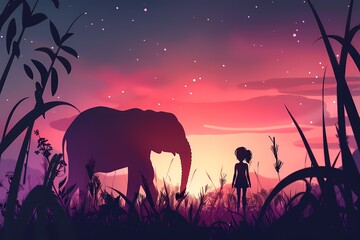 Girl and Elephant cartoon characters