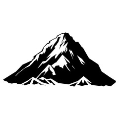 Mountain silhouette vector icon. Rocky peaks. Mountains ranges. Black and white mountain icon vector for logo