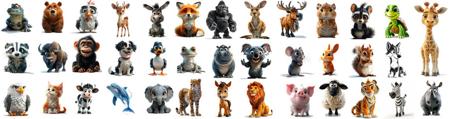 Set of cute 3D cartoon animals