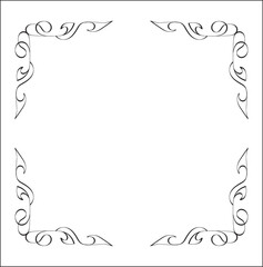 Elegant black and white ornamental frame, decorative border, corners for greeting cards, banners, business cards, invitations, menus. Isolated vector illustration.	