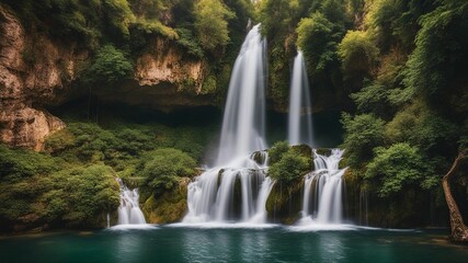 Fototapeta na wymiar waterfall in the forest Waterfall Duden at Antalya, nature travel background 