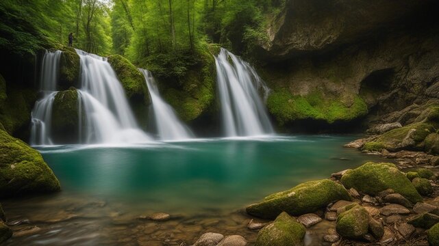 waterfall in the forest   the Beusnita Waterfall are formed by a succession of waterfalls on the river Beu,  