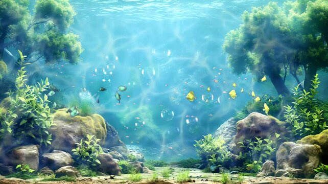 Colorful fish in clear water. Seamless looping time-lapse 4k video animation background