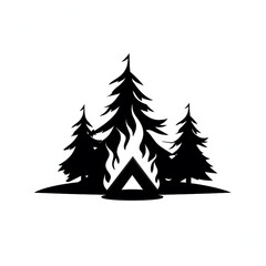 campfire silhouette, solid black, no color, white background сreated with Generative Ai