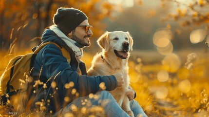 Golden Hour Bonding: A Person and Dog Enjoying Autumn