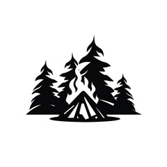 Fototapeta premium campfire silhouette, solid black, no color, white background сreated with Generative Ai