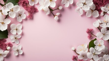 Fototapeta na wymiar Pink and White Flowers on Pink Background