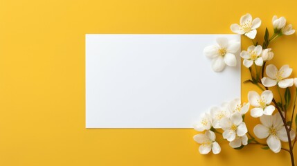 Fototapeta na wymiar Blank Card Featuring White Flowers on a Yellow Background