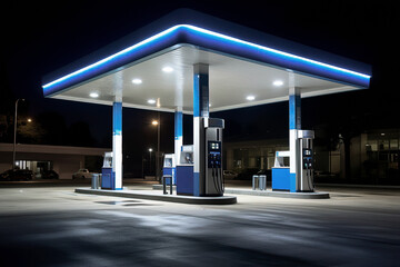 Hydrogen Fuel Station at Night - obrazy, fototapety, plakaty