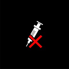 No syringe sign . No vaccine icon isolated on black background 