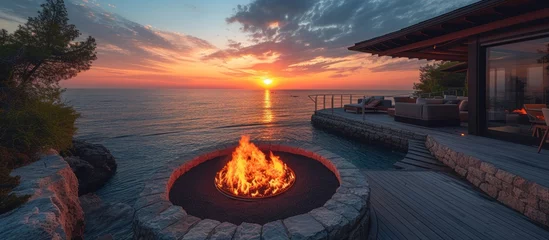 Fototapeten modern luxury home showcase beach house at sunset © Danang