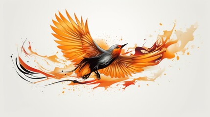 Vibrant Bird Painting With Orange and Black Feathers