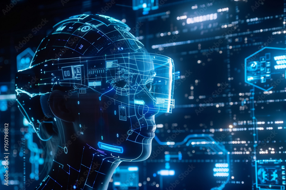 Poster face is displayed on a computer screen with a blue background. the face is surrounded by a lot of li