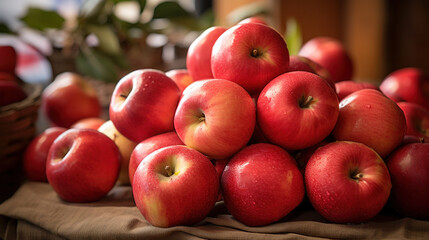 Fototapeta na wymiar Lots of red apples. Tasty and juicy. Background of apples.