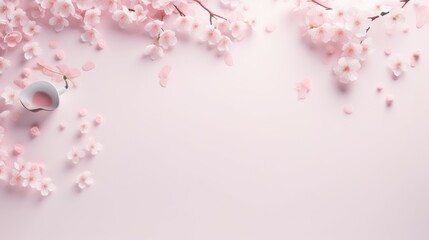 Pink Background With Pink Flowers and Cup