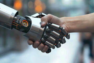 Digital robot handshake human background futuristic digital age robot science digital technology