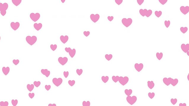 Valentine's day celebrating animation, flying hearts, hearts pulsing like wings flap on white background, 4K holiday animation
