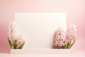 Pink Flowers in White Box With White Card