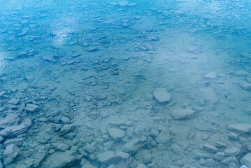Rocky texture under clear water.