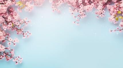 Obraz na płótnie Canvas Blue Background With Pink Flowers