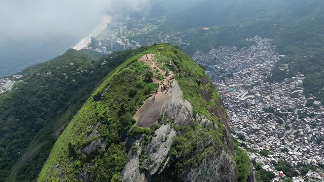 Aerial video of the mountains in the clouds. Rio de Janeiro Brazil from above.